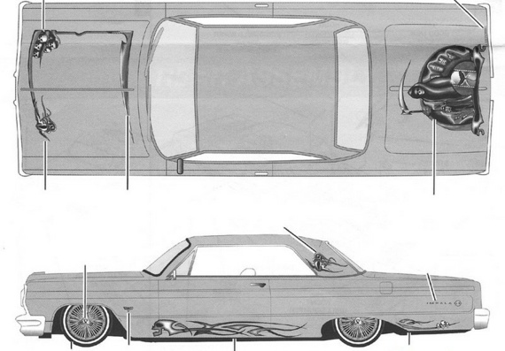 Chevrolet Impala Lowrider (1964) - drawings (drawings) of the car
